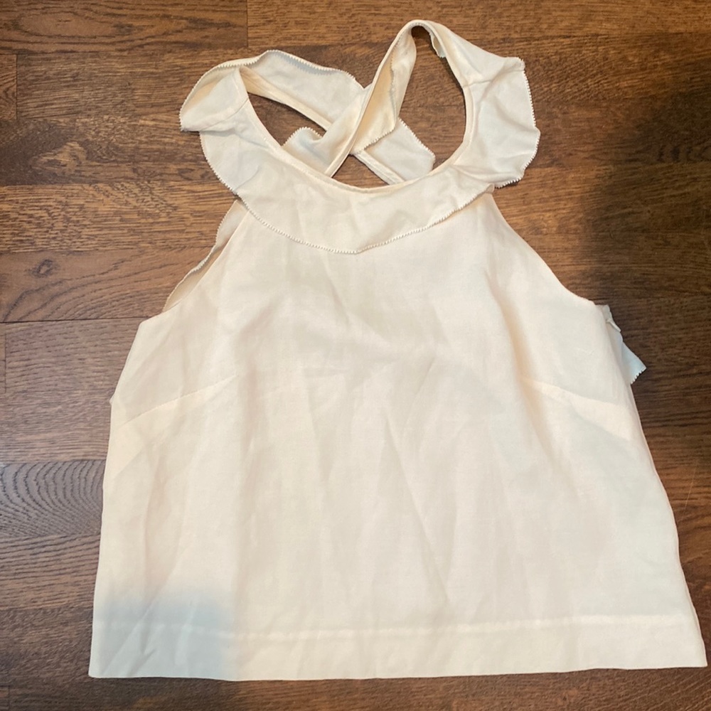 Silk ruffle cream tank top